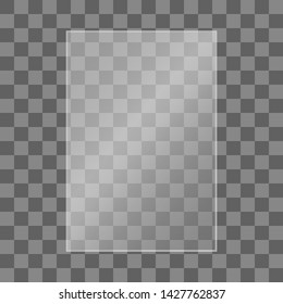 Reflecting rectangle glass banner on transparent background stock vector illustration. Clear plate 