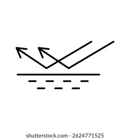 Symbol für Reflektionspfeile. Lichtsprungdiagramm. Vektorwellenkonzept. Oberflächenliniensymbol.