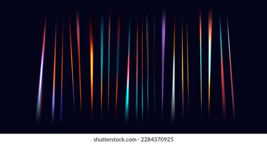 Reflektionsstrahlriss, Objektiv. Regenbogen, buntes Spektrum, Blitz des hellen Kristalllichtstrahls, ein leuchtender Laserstrahl. Flicker oder Fokus, glänzen durch das Prisma des Objektivs, Lichtlinie. Vektorset.