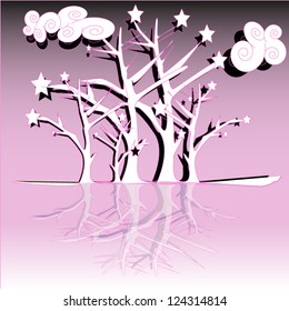 Reflection Forest Stars Pink.