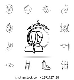 Reflection of a girl in a mirror icon. Detailed set of anti-aging procedure icons. Premium graphic design. One of the collection icons for websites, web design, mobile app