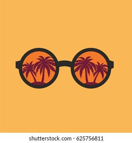 Reflection in the glasses of a palm tree