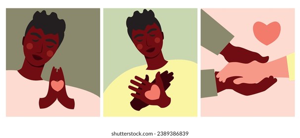 Reflection and Gratitude of an African man to help loved ones, flat vector stock illustration as MyRealHoliday