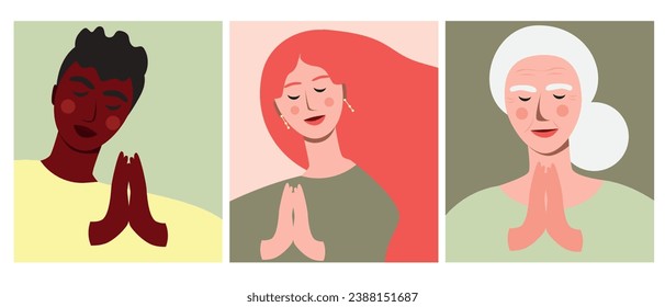 Reflection and Gratitude of diverse people, flat vector stock illustration as MyRealHoliday