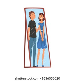 Reflection of Happy Loving Couple in the Mirror, Alter Ego Vector Illustration