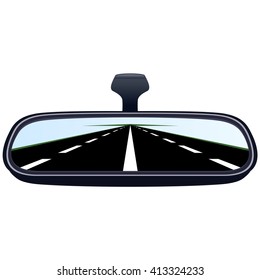 Reflection of the highway in a car mirror. The illustration on a white background.