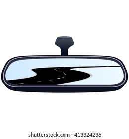 Reflection of the highway in a car mirror. The illustration on a white background.