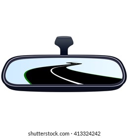 Reflection of the highway in a car mirror. The illustration on a white background.