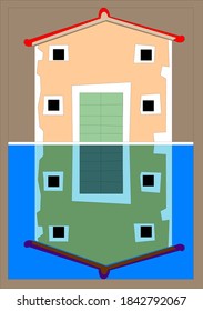 Reflection of the house in the sea surface