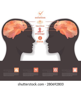 Reflection Human Head and Polygonal Brain Business Strategy, Technology and Solution, Infographics Vector Design