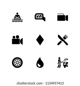 reflection icon. 9 reflection set with water drop, mirror, car wash and video camera vector icons for web and mobile app