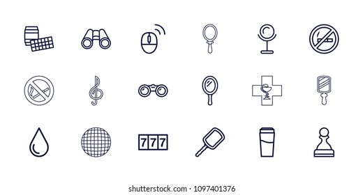 Reflection icon. collection of 18 reflection outline icons such as mirror, drink, 7 number, water drop, lotto, no smoking. editable reflection icons for web and mobile.