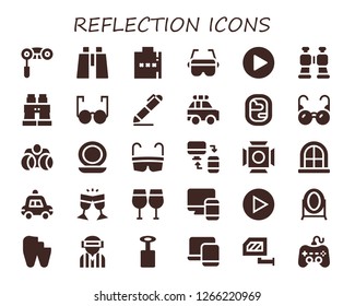  reflection icon set. 30 filled reflection icons. Simple modern icons about  - Binoculars, Hip flask, Glasses, Play, Signing, Police car, Window, Mirror, Responsive, Scenic Illumination