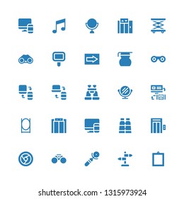 reflection icon set. Collection of 25 filled reflection icons included Mirror, Sign, Binoculars, Chrome, Elevator, Responsive, Measuring glass, Music note