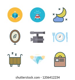 reflection icon set. vector set about moon, compact disc, car wash and cube icons set.