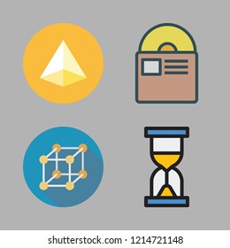 reflection icon set. vector set about compact disc, hourglass, cube and prism icons set.