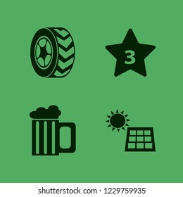reflection icon. reflection vector icons set hotel three stars, solar panel, car wheel and beer glass