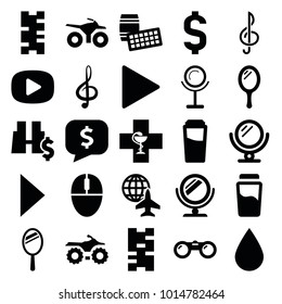 Reflection icons. set of 25 editable filled reflection icons such as mirror, drink, motorcycle, domino, lotto, treble clef, play, mouse, binoculars, water drop, dollar