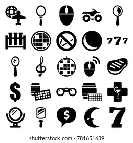 Reflection icons. set of 25 editable filled reflection icons such as mirror, dollar, sphere, disco ball, motorcycle, lotto, dollar sign in cloud, test tube, globe and plane