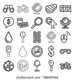 Reflection icons. set of 25 editable outline reflection icons such as mirror, 7 number, water drop, dollar, disco ball, motorcycle, domino, lotto, dollar sign in cloud