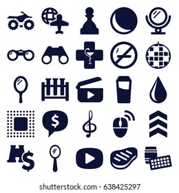 Reflection icons set. set of 25 reflection filled icons such as mirror, drink, water drop, globe and plane, binoculars, pharmacy, treble clef, beef, chip, computer mouse