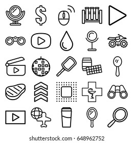 Reflection icons set. set of 25 reflection outline icons such as mirror, drink, water drop, dollar, globe and plane, binoculars, pharmacy, play, beef, chip, computer mouse