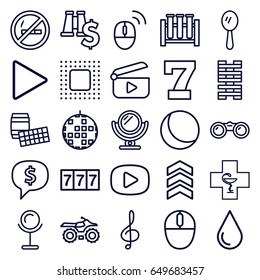 Reflection icons set. set of 25 reflection outline icons such as mirror, 7 number, water drop, pharmacy, treble clef, play, mouse, chip, computer mouse, arrow, binoculars