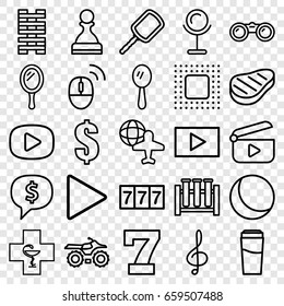 Reflection icons set. set of 25 reflection outline icons such as mirror, drink, 7 number, dollar, globe and plane, pharmacy, treble clef, play, beef, chip, computer mouse