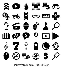 Reflection icons set. set of 36 reflection filled icons such as mirror, drink, 7 number, water drop, dollar, globe and plane, binoculars, pharmacy, treble clef, play, mouse