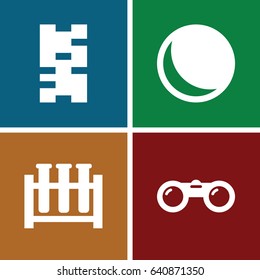 Reflection icons set. set of 4 reflection filled icons such as binoculars, test tube, domino