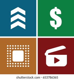 Reflection icons set. set of 4 reflection filled icons such as dollar, chip, arrow