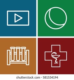 reflection icons set. Set of 4 reflection outline icons such as pharmacy, play, sphere