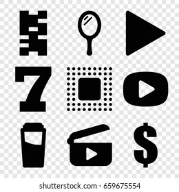 Reflection icons set. set of 9 reflection filled icons such as mirror, drink, 7 number, dollar, play, chip
