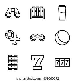 Reflection icons set. set of 9 reflection outline icons such as drink, 7 number, globe and plane, binoculars, sphere, test tube