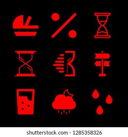 reflection icons set with hourglass running, glass of water and raindrops vector set