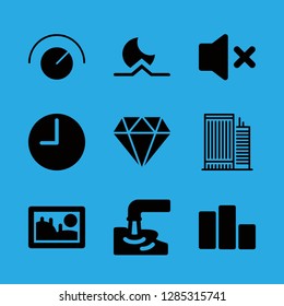 reflection icons set with moonrise, diamond and time vector set