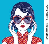 Reflection of Imperial Palaces of the Ming Dynasties In the glasses of Chinese Lady. Vector, illustration