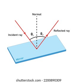 Reflection of light. Incident ray and reflected ray diagram.