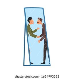Reflection of Meeting of Two Businessmen in the Mirror Vector Illustration