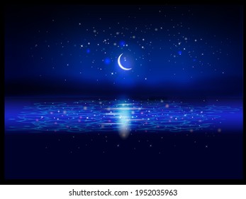 reflection of the moon on surface water at night