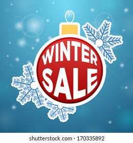 Reflection on the ball Winter Sale, Snowflake, Blue background