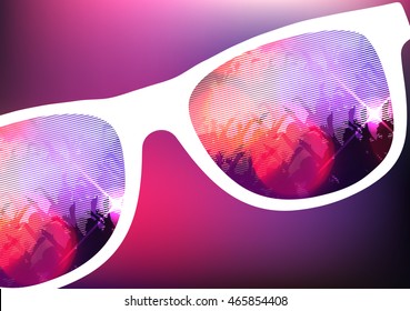 Reflection of a Party Event on Sunglasses - Vector Illustration