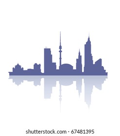reflection of the skyline of city buildings