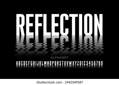 Reflection style font, typography design, alphabet letters and numbers vector illustration