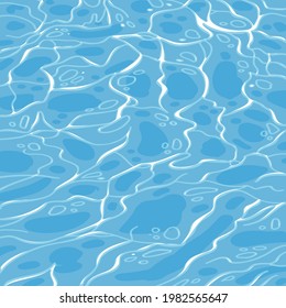 Reflektion der Sonne in blauem Wasser - 4 farbige Vektorgrafik. Sommerseewasseroberfläche, Draufsicht, Hintergrund. Vektorflache, handgezeichnet Illustration