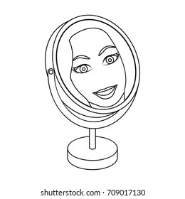 Reflection in the table mirror. Mirror for make-up single icon in outline style vector symbol stock illustration web.