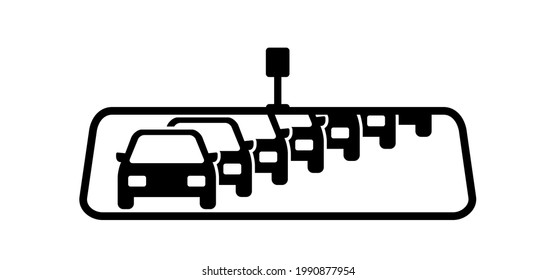 Reflection Of Traffic Flow. Car Rear View Mirror In The Car. View Mirror Car, Traffic Jam On The Road. Car Pictogram Or Icon Traffic Congestion During Rush Hour. Vector Cars On The Highway. 