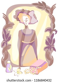 Reflection of a woman in an antique mirror vector graphics