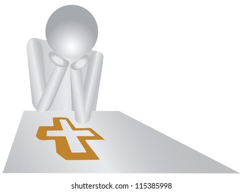Reflections on Christianity. A man with a religious symbol. Vector illustration.