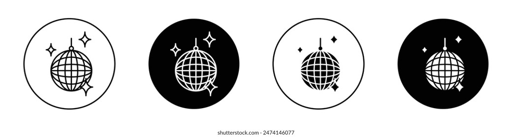 Reflective Disco Ball Icon Set. Club Dance Light Mirror Sphere Vector Symbol.